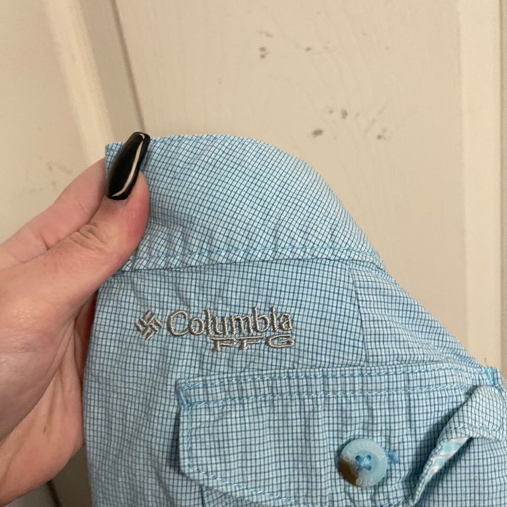 Columbia Womens Blue Micro Plaid PFG Pockets Outdoor Bermuda Shorts Size 4 - Picture 7 of 10